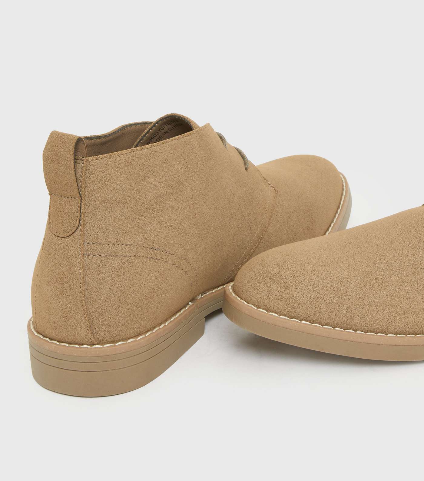 Stone Suedette Round Toe Lace Up Desert Boots Image 4