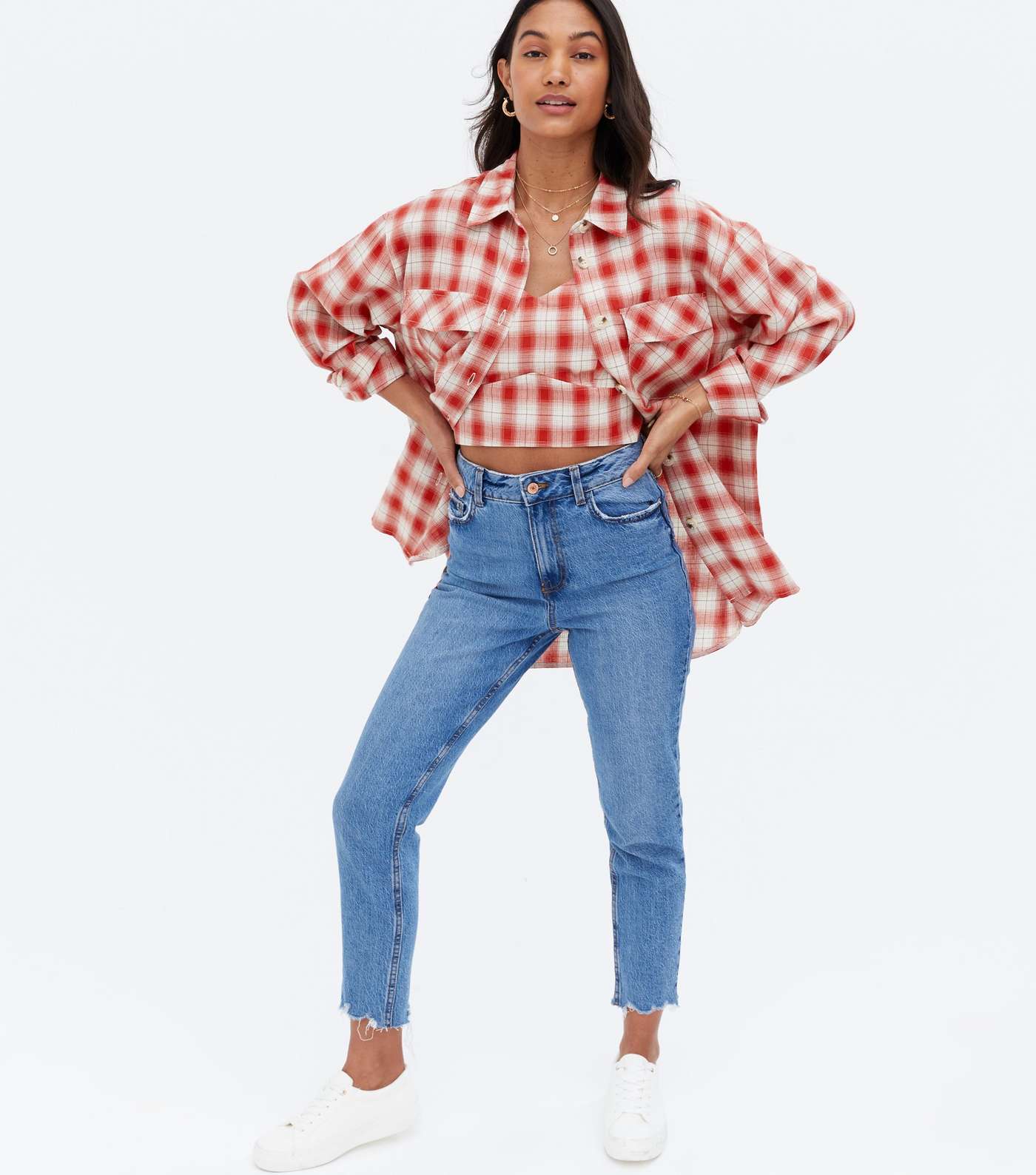 Red Check Pocket Front Oversized Shirt Image 2