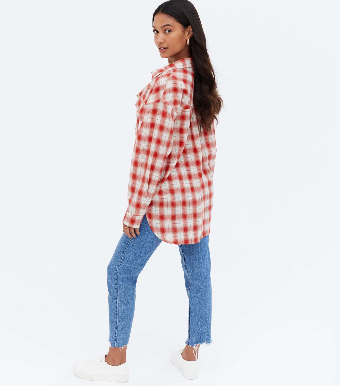 Red Check Pocket Front Oversized Shirt Image 4