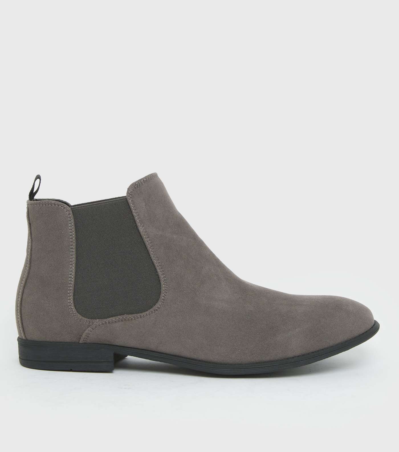 Grey Suedette Round Toe Chelsea Boots
