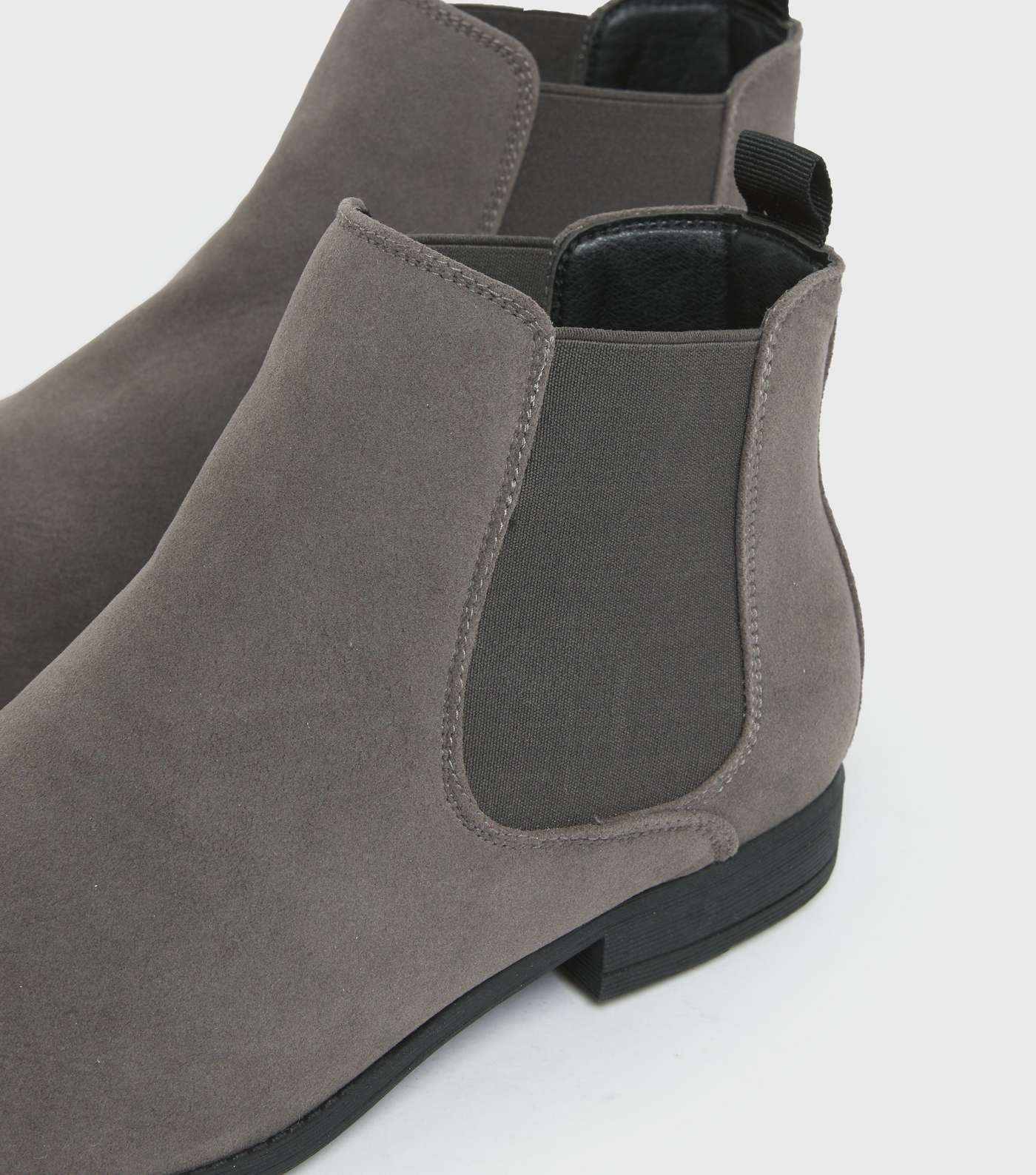 Grey Suedette Round Toe Chelsea Boots Image 3