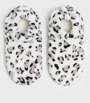 White Leopard Print Fluffy Boot Socks 