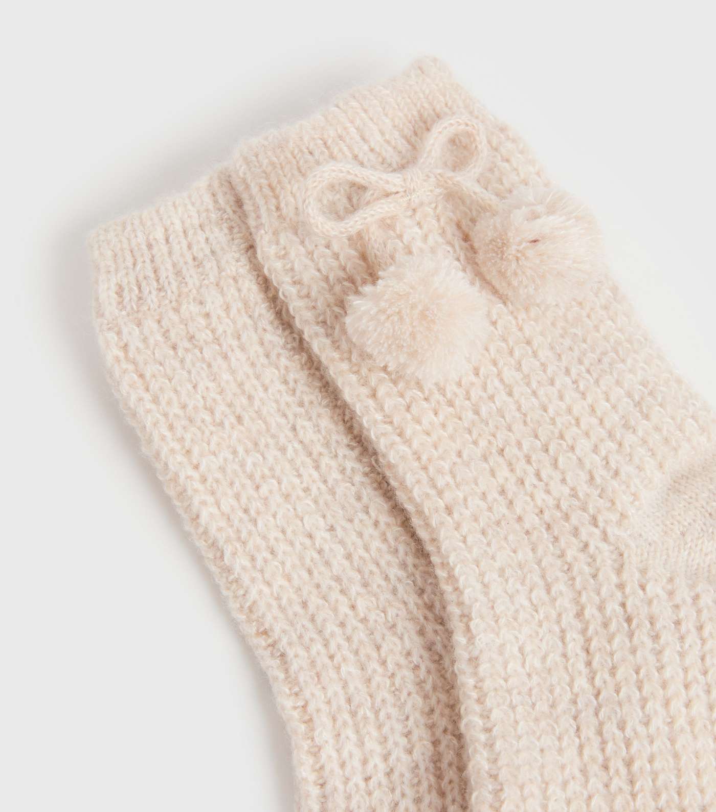 Cream Fluffy Pom Pom Bow Socks Image 2