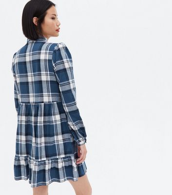 navy check shirt dress