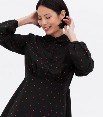 Spot Frill Collar Mini Shirt Dress 