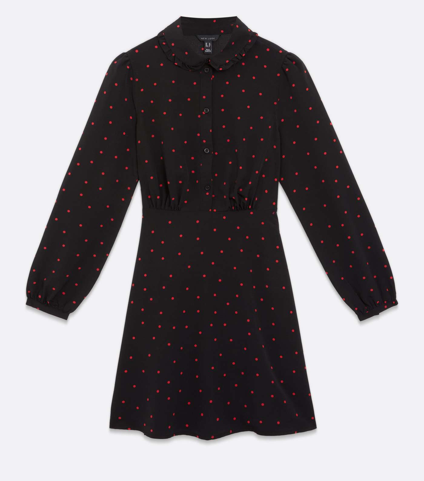 Black Spot Frill Collar Mini Shirt Dress Image 5