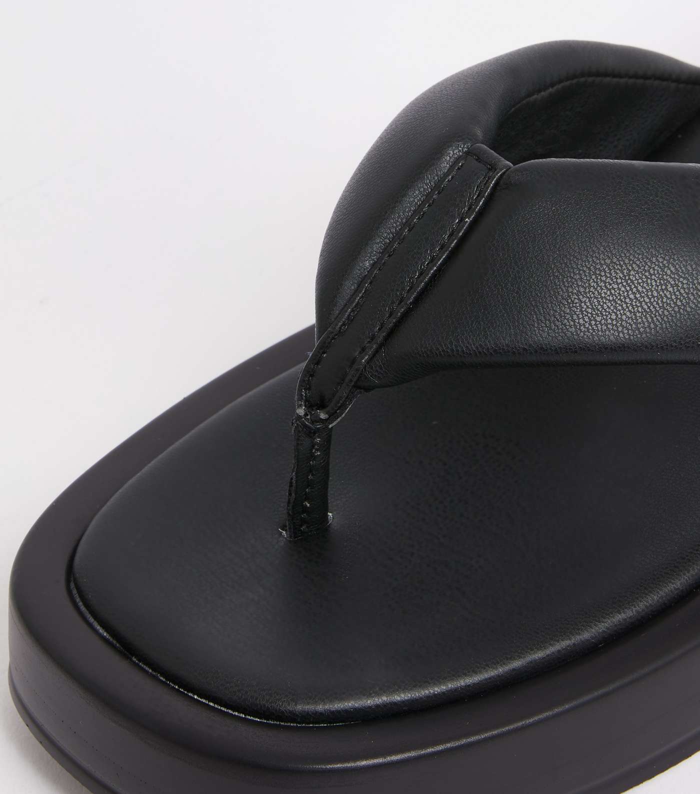 Black Leather-Look Padded Chunky Flip Flops Image 4