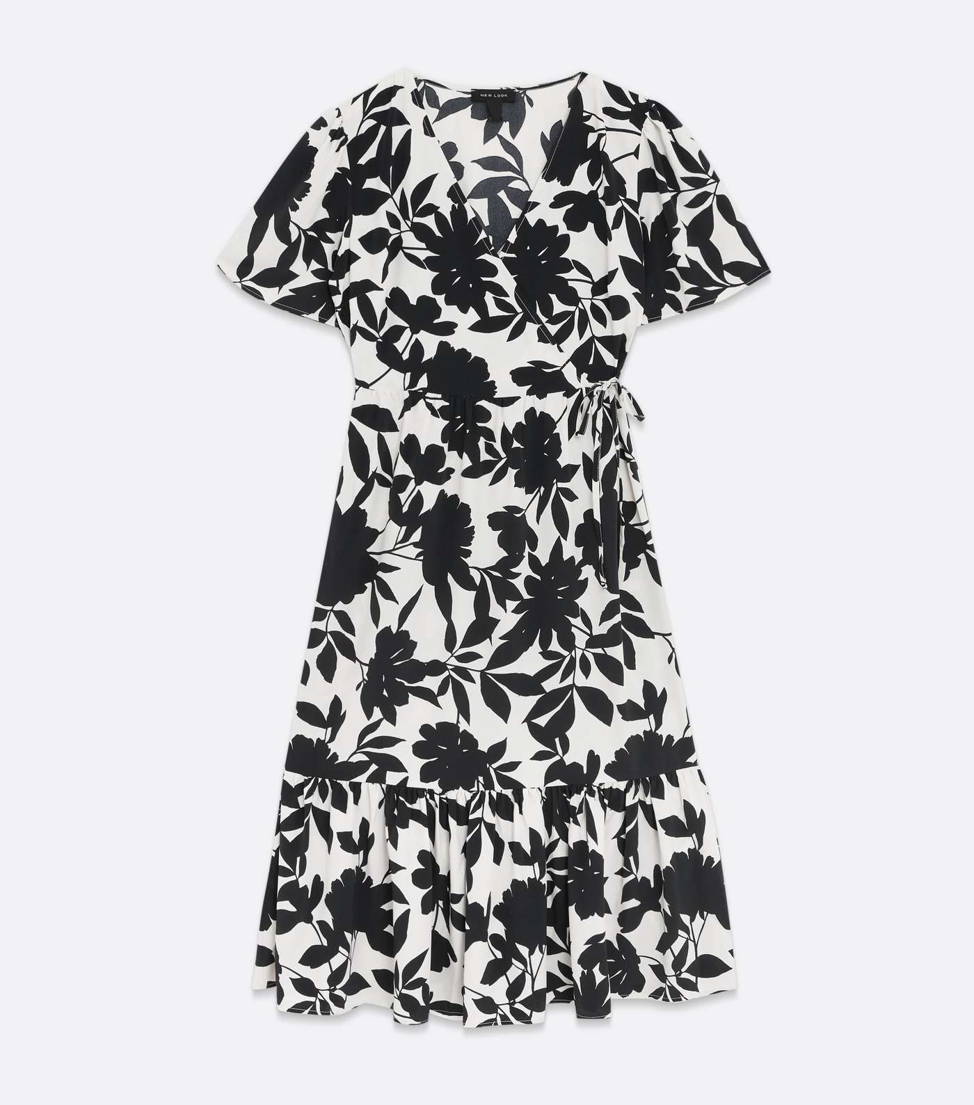White Floral Wrap Belted Tiered Midi Dress Image 5