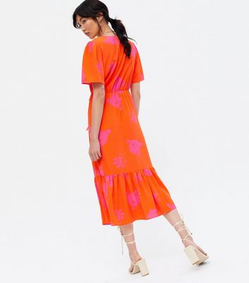 orange wrap around dress