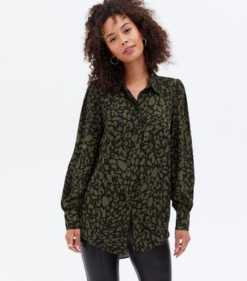 Tall Green Leopard Print Long Shirt New Look