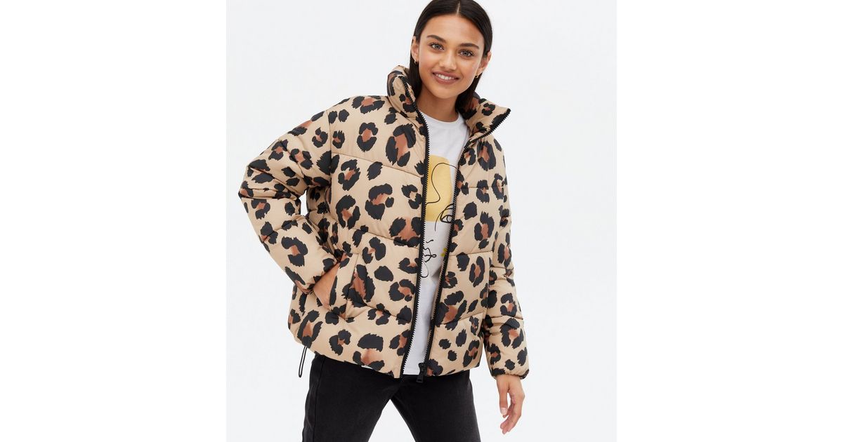 Brown Leopard Print Boxy Puffer Jacket | New Look