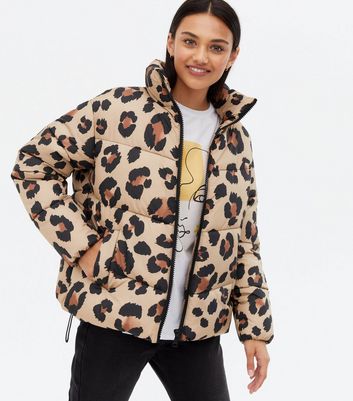 Brown Leopard Print Boxy Puffer Jacket | New Look