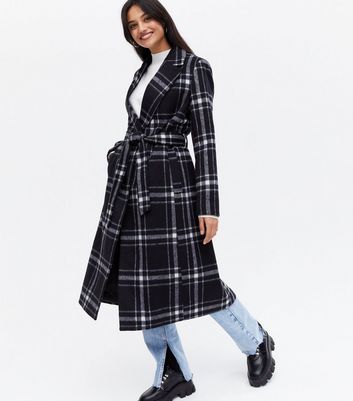 new look black check coat