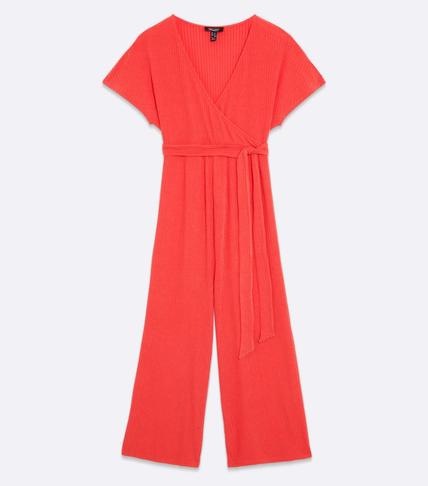 Maternity Coral Ribbed Wrap Crop Jumpsuit Image 5