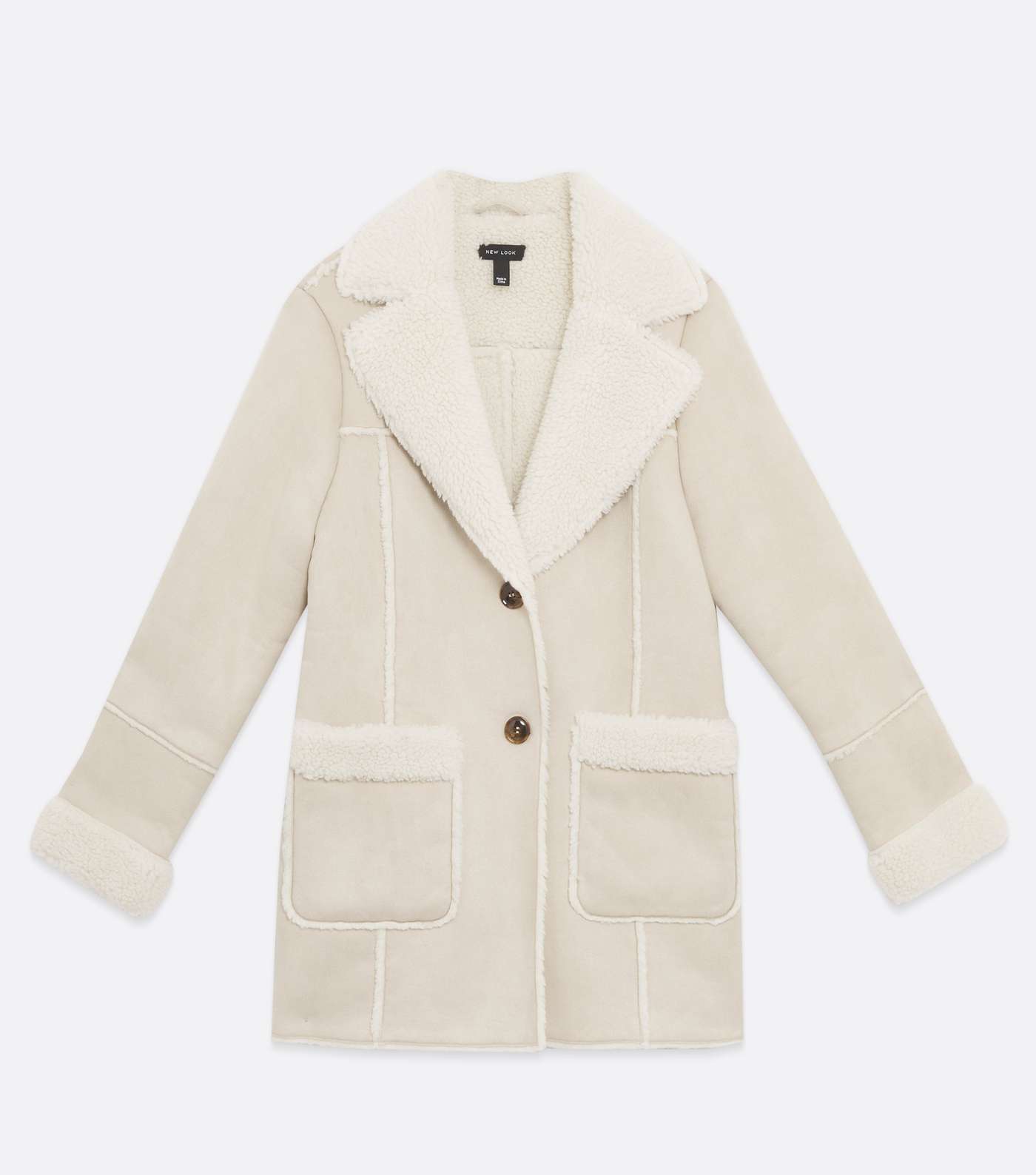 Cream Suedette Teddy Lined Long Coat Image 5