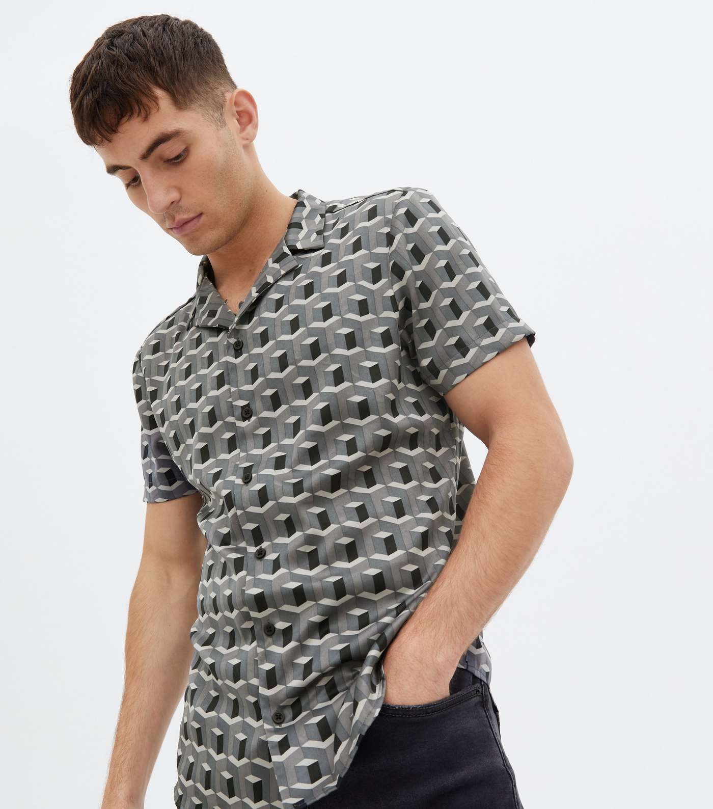 Grey Geometric Short Sleeve Shirt