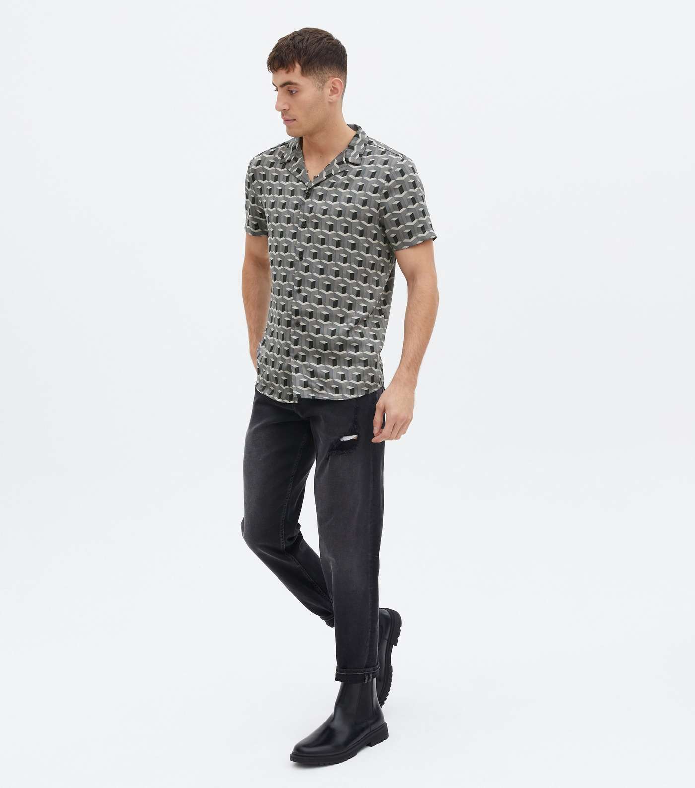 Grey Geometric Short Sleeve Shirt Image 3