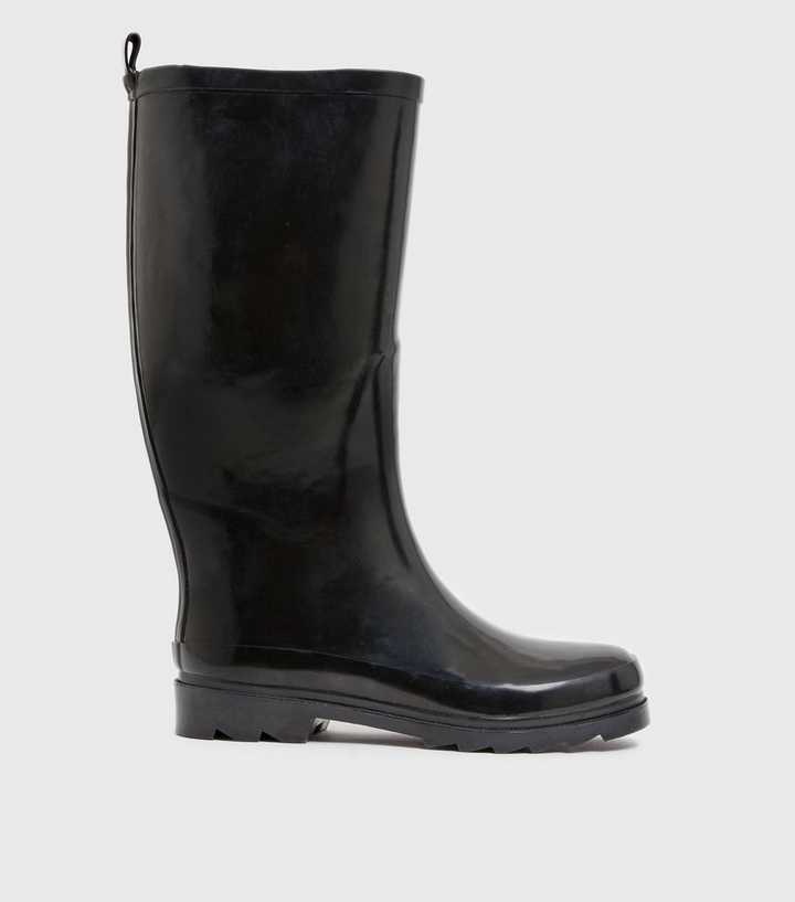 Black Patent Knee High Wellington Boots