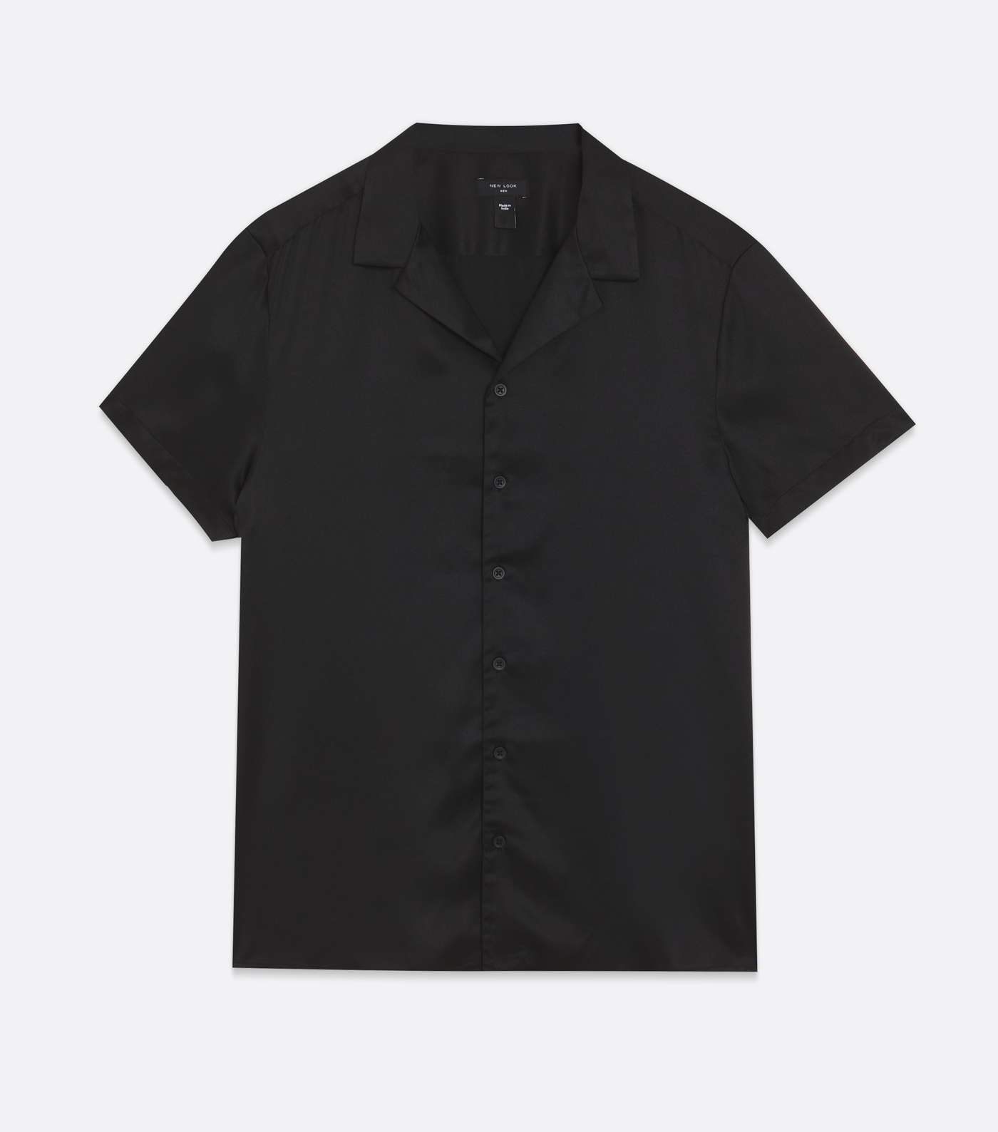 Black Satin Revere Collar Short Sleeve Shirt Image 5