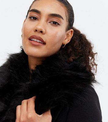 New look black store faux fur longline coat