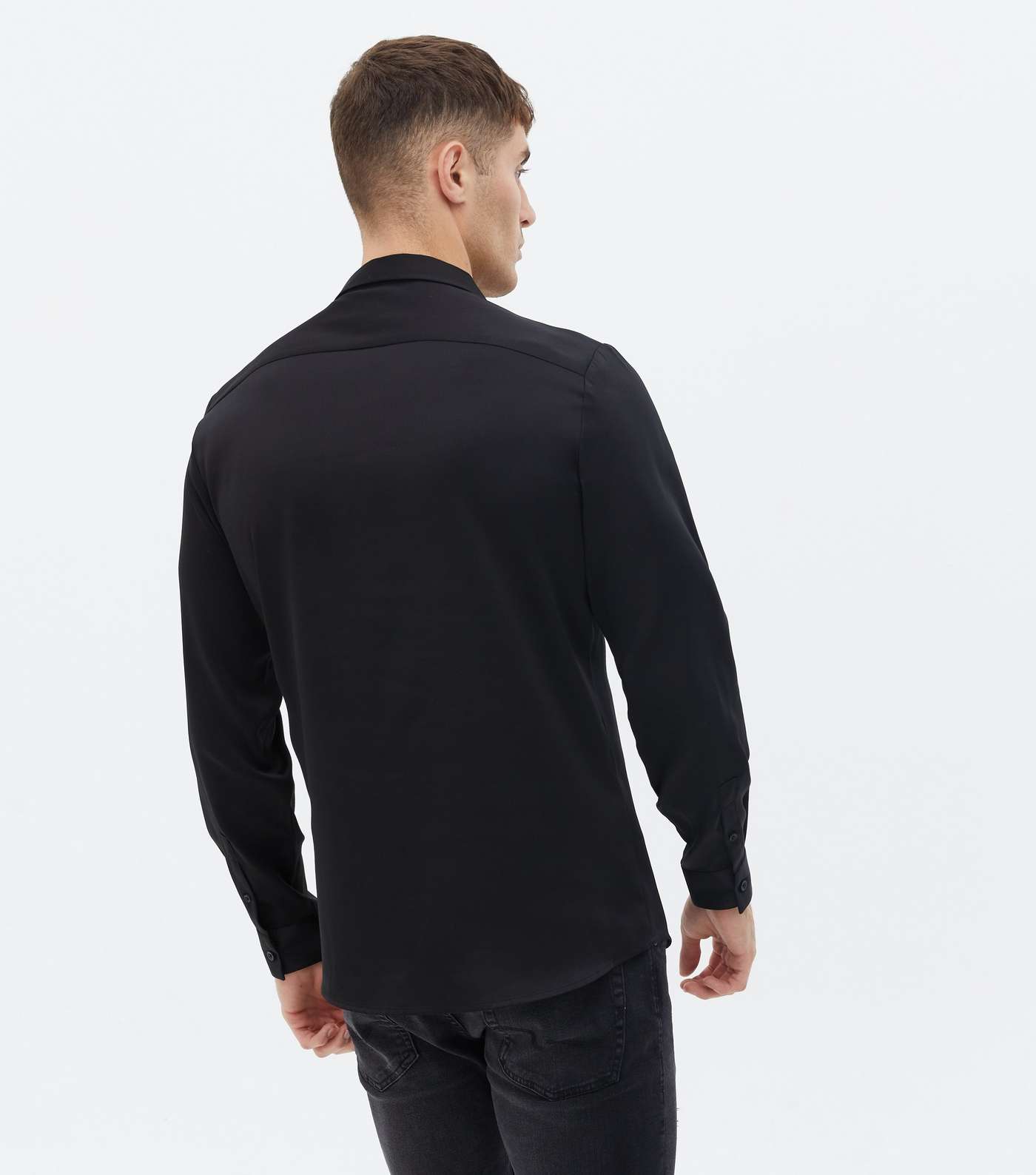 Black Satin Revere Collar Long Sleeve Shirt Image 4
