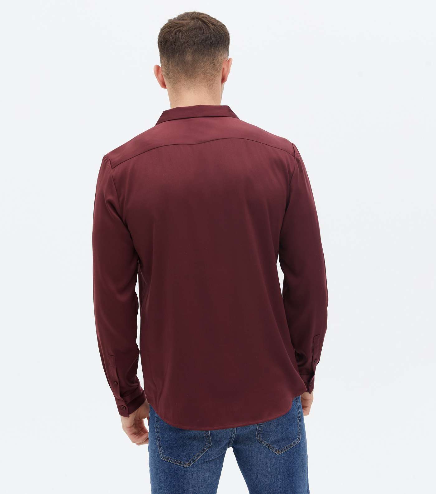 Burgundy Satin Revere Collar Long Sleeve Shirt Image 4