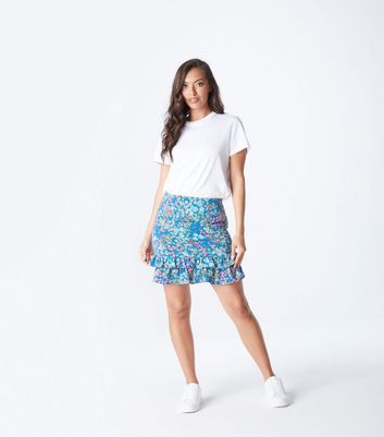 Urban Bliss Blue Floral Ruffle Tiered Mini Skirt New Look