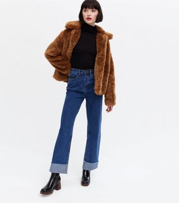 Click to view product details and reviews for Tan Faux Fur Collared Coat New Look.