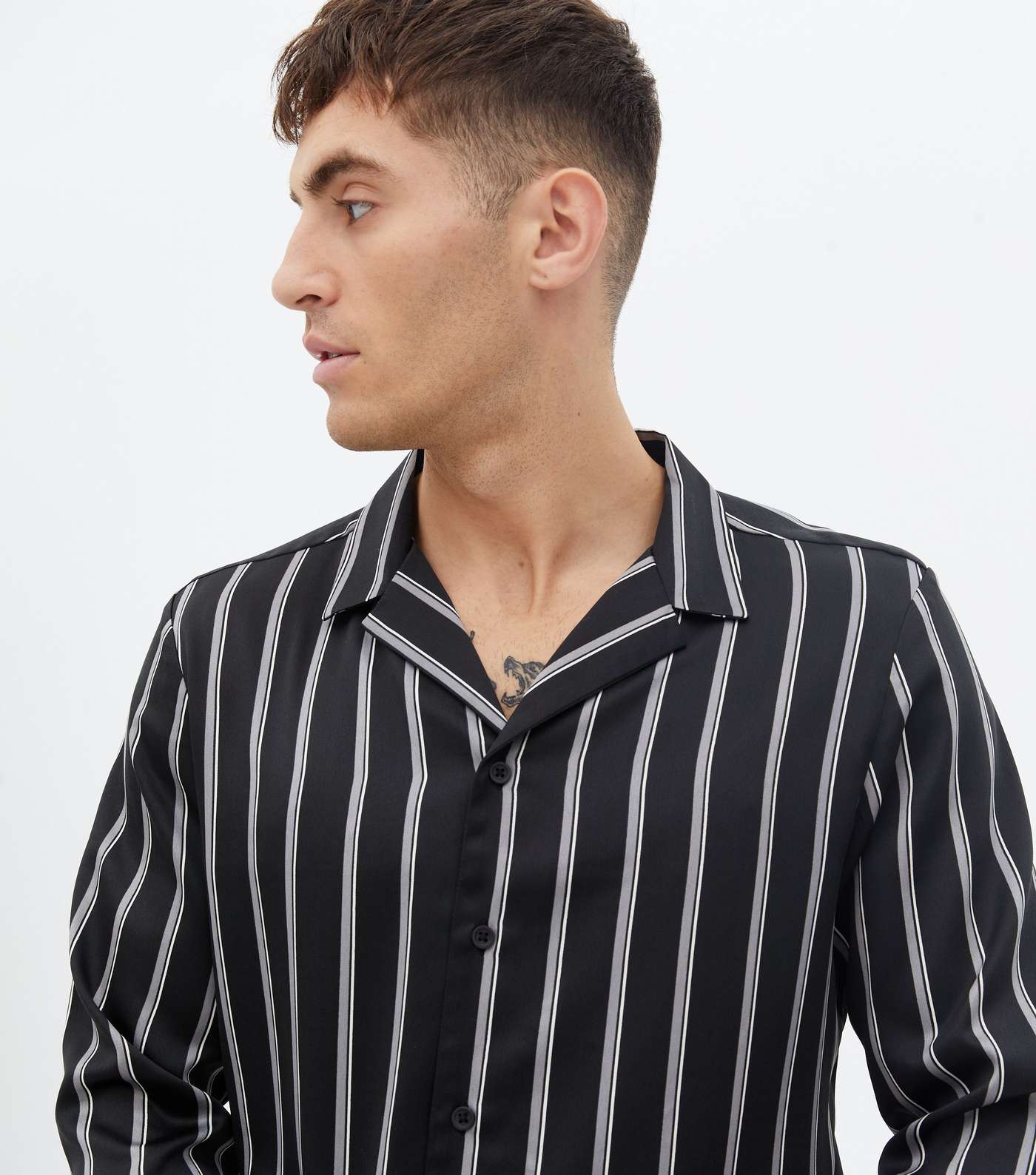 Black Stripe Satin Long Sleeve Shirt Image 3