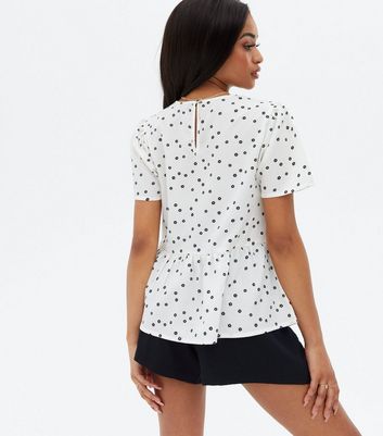 Petite White Ditsy Floral Crepe Peplum 