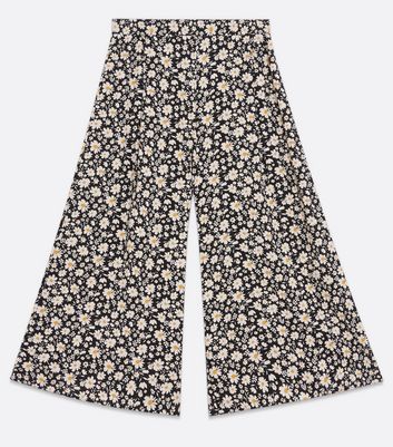 Petite Black Daisy Wide Leg Crop 