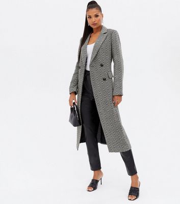 Black Chevron Double Breasted Midi Coat 