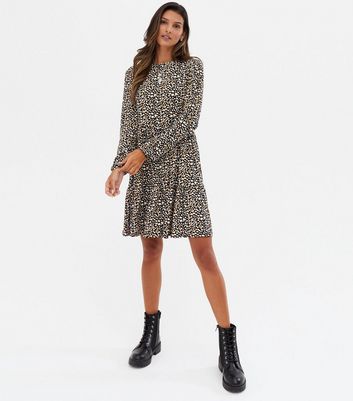 Click to view product details and reviews for Blue Vanilla Brown Animal Print Tiered Smock Dress New Look.