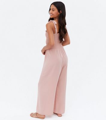 Mid Pink Shirred Tie Strap Wide Leg 