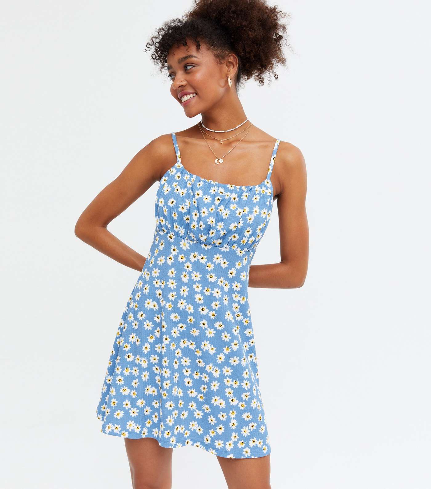 Blue Daisy Ruched Strappy Slip Dress Image 2