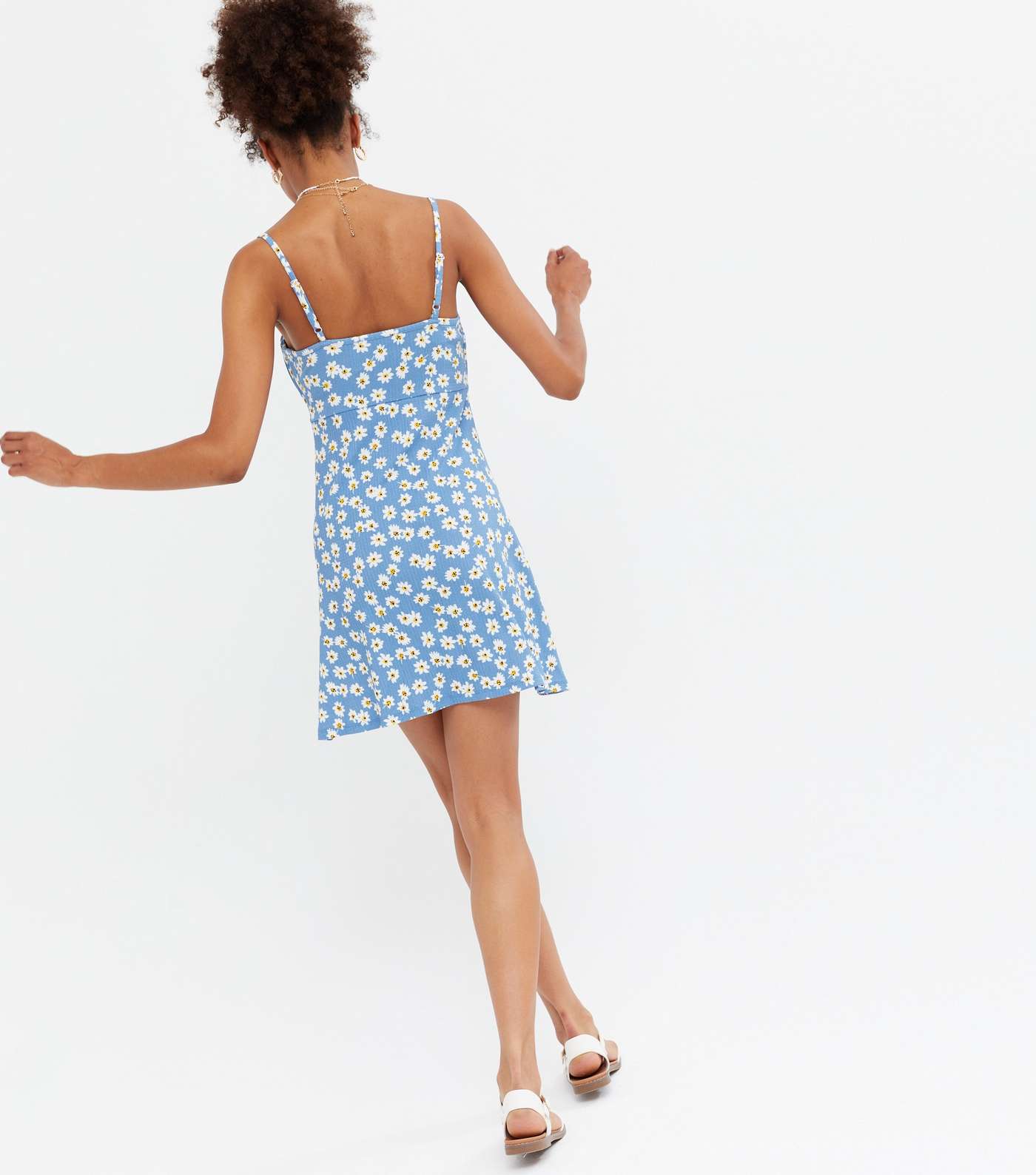 Blue Daisy Ruched Strappy Slip Dress Image 4