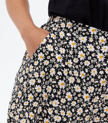 Curves Black Daisy Wide Leg Trousers 