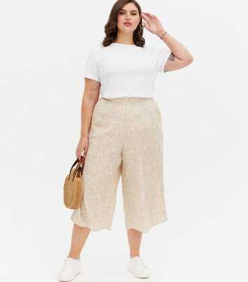 Curves Light Brown Animal Print Crop Trousers