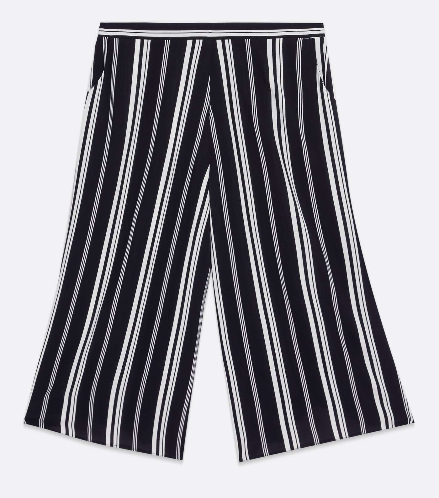 Curves Black Stripe Wide Leg Crop Trousers Image 5