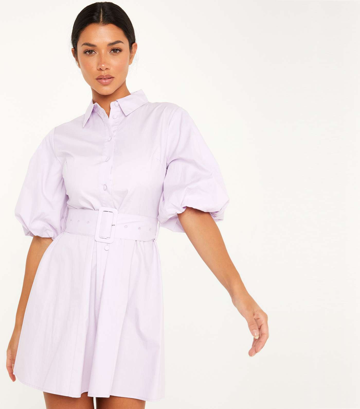 QUIZ Lilac Belted Puff Sleeve Mini Dress