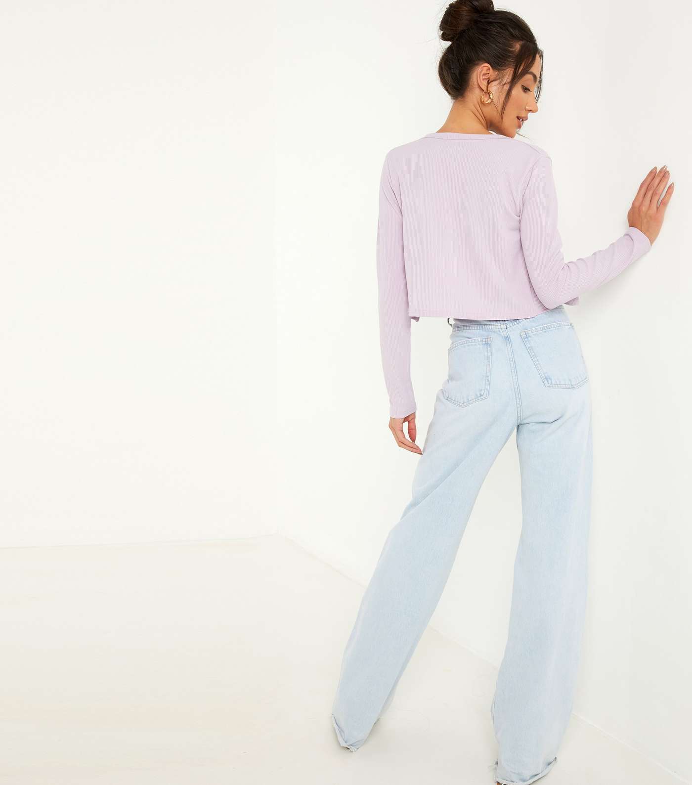 QUIZ Lilac Ribbed Crop Cami and Cardigan Set Image 3