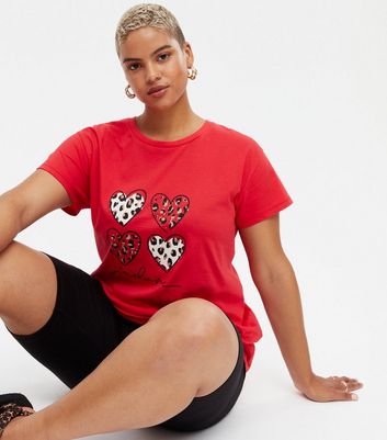 Curves Red Leopard Print Heart Logo T 
