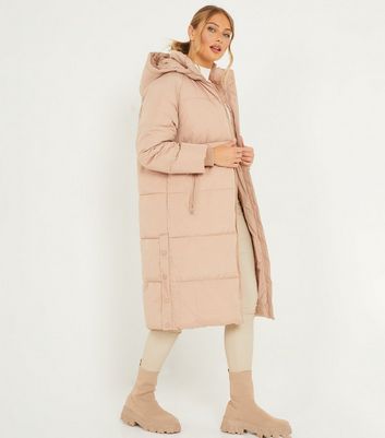 Quiz Stone Long Puffer Jacket New Look