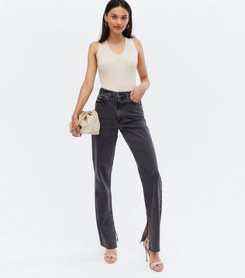 New Look split hem skinny pants in black