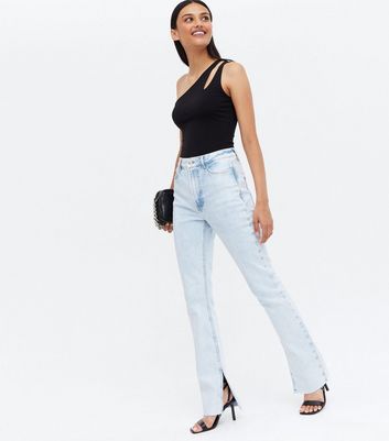 Click to view product details and reviews for Pale Blue Split Hem High Waist Flared Brooke Jeans New Look.