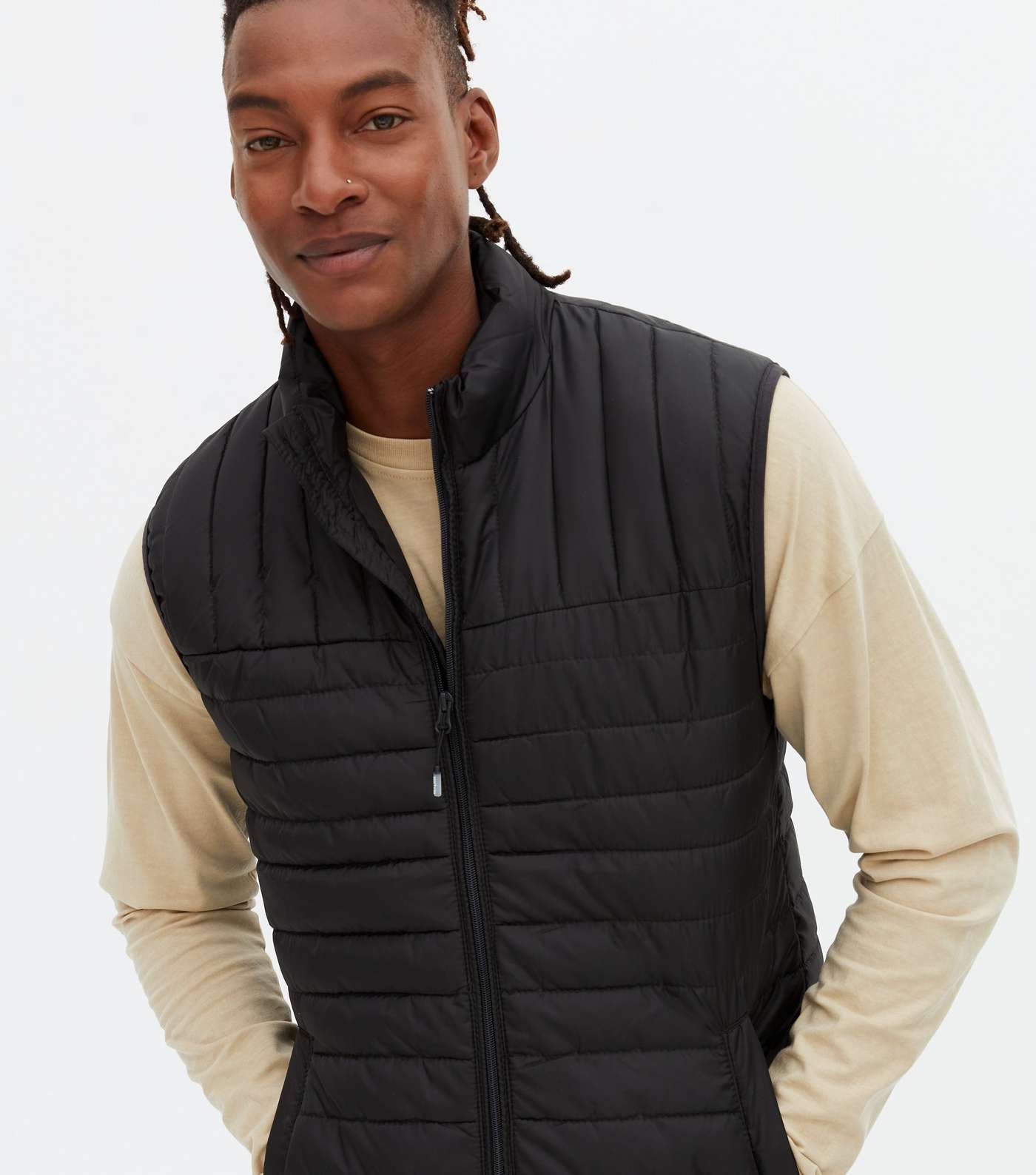 Only & Sons Black Quilted High Neck Gilet Image 3