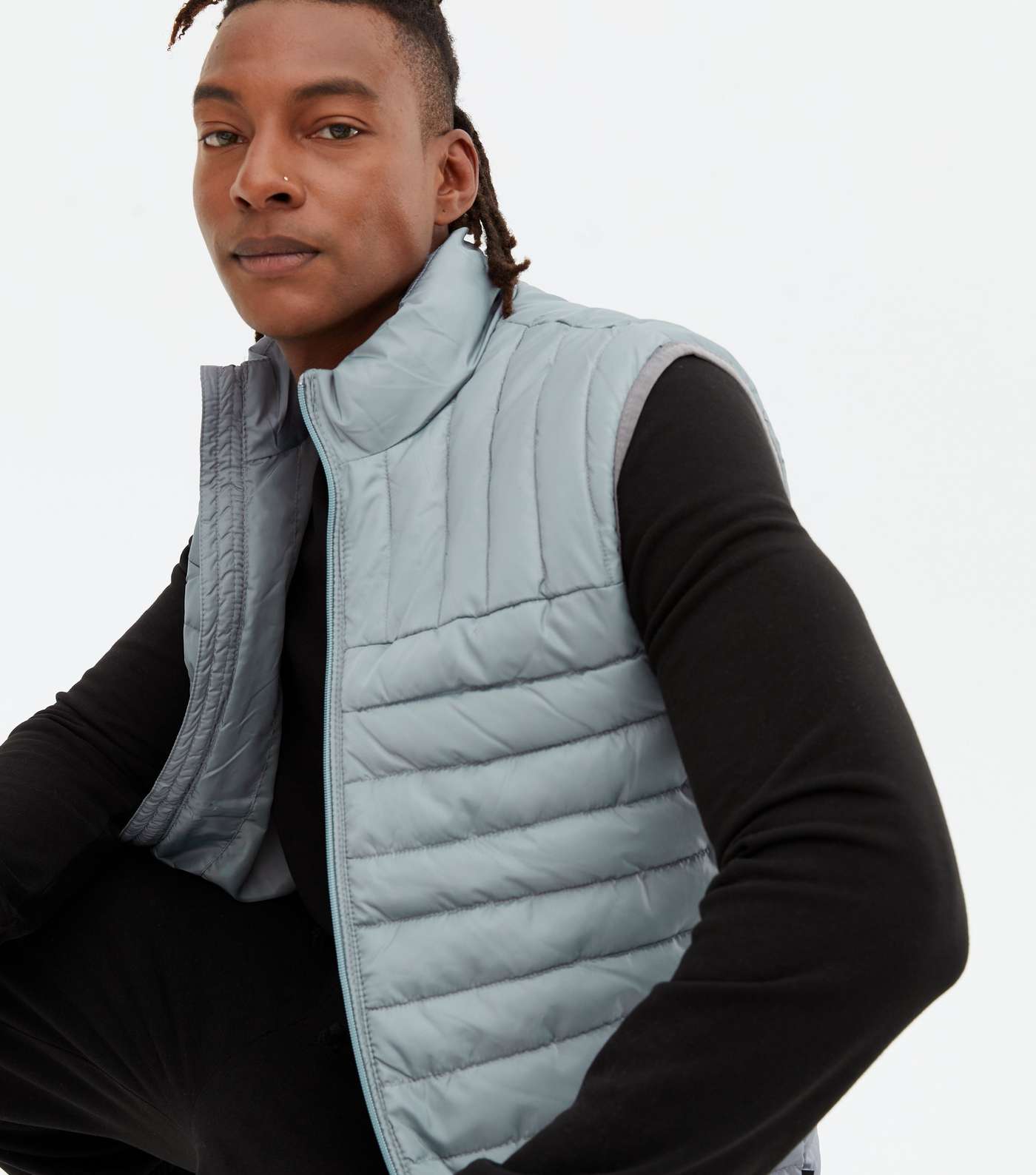 Only & Sons Pale Blue Quilted High Neck Gilet Image 3