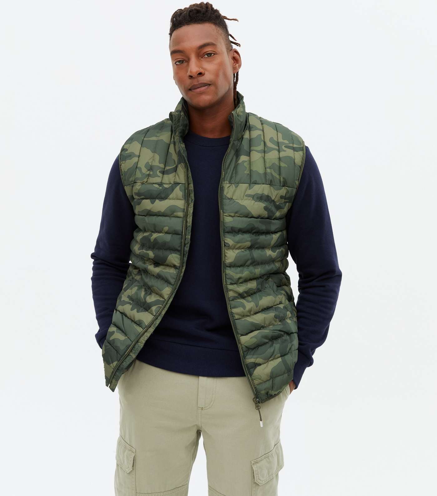 Only & Sons Khaki Camo Quilted High Neck Gilet