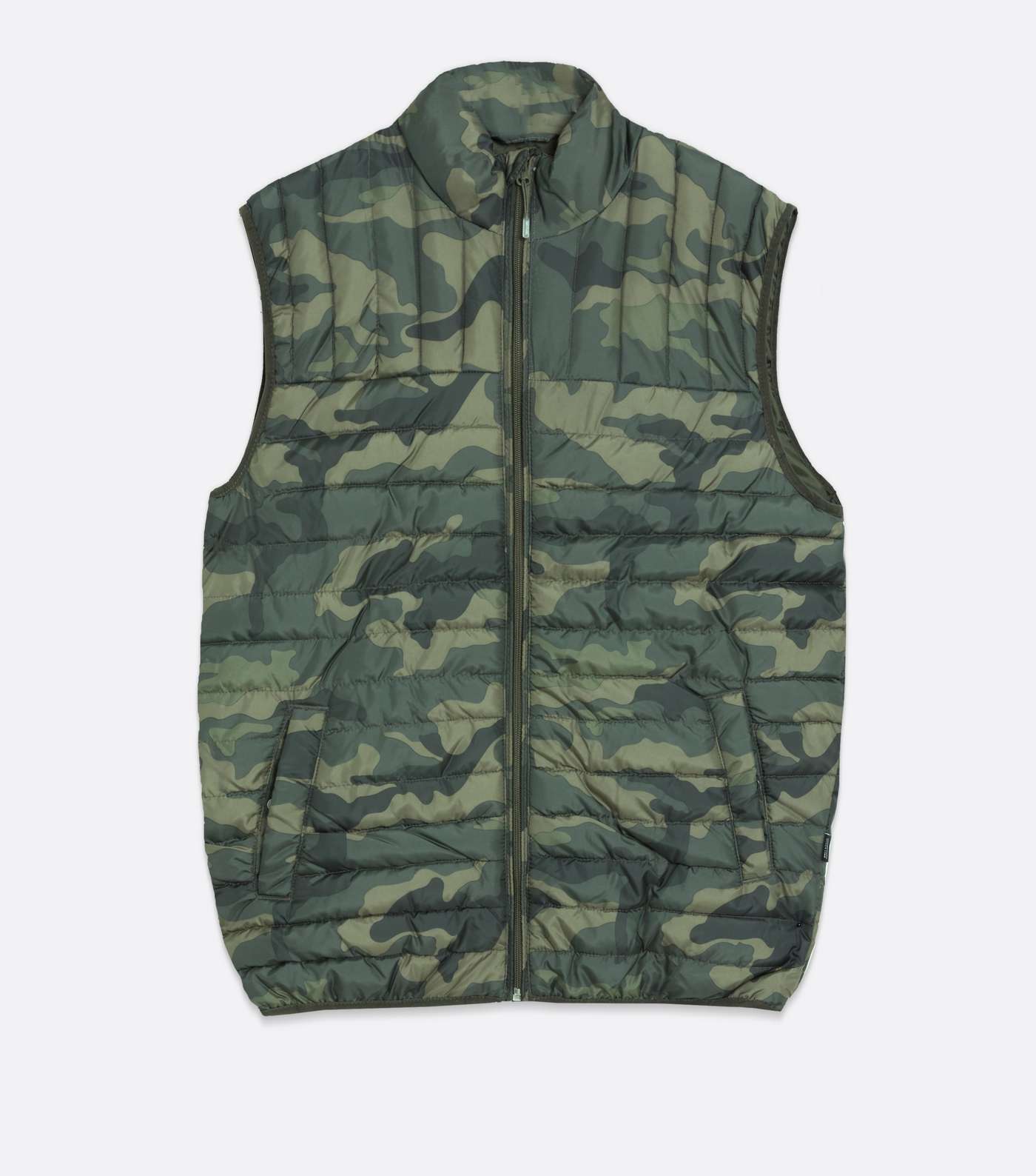Only & Sons Khaki Camo Quilted High Neck Gilet Image 5