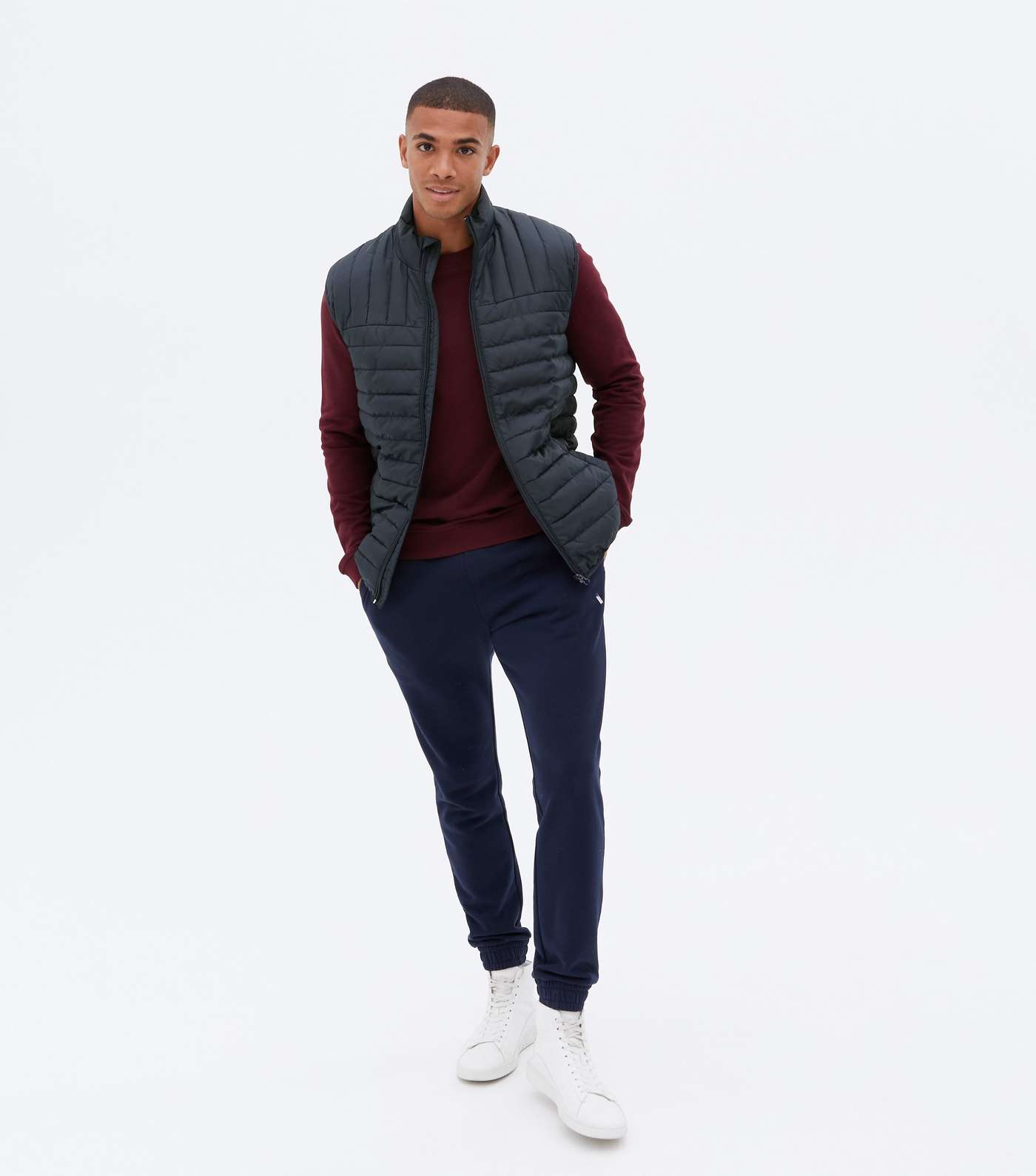 Only & Sons Navy Quilted High Neck Gilet Image 2